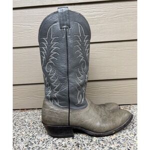Nocona Gray & Blue Leather Vintage Cowboy Western Boots Men's Size 9.5
